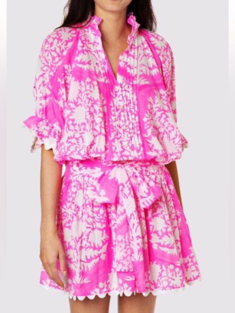 Floral Print Pink Blouson Women's Dress